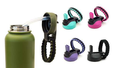 Wide Mouth Flip Straw Lid with Paracord Handle & Silicone Straw for Hydro Flask