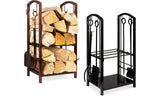 5-Piece Indoor Outdoor Wrought Iron Firewood Log Storage Rack Holder Tools Set