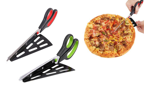 2 in 1 Multi-functional Stainless Steel Scissors Pizza Slicer Cutter & Spatula