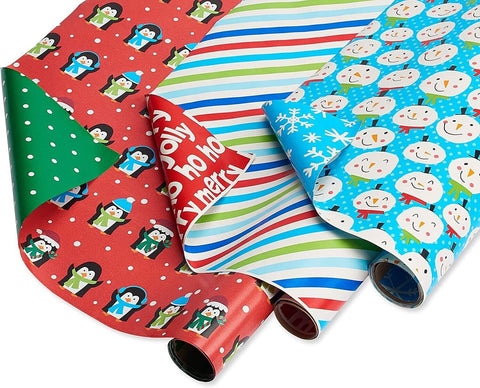 3 Pack Reversible Christmas Gift Wrapping Paper