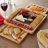 Bamboo Charcuterie Cheese Board With Slate Center & Stainless Steel Knives