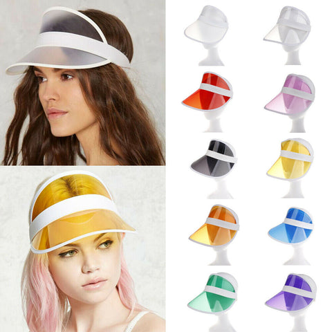 Summer PVC Retro Tennis Beach Sun Visor Hat Clear Plastic Adult Sunscreen Cap