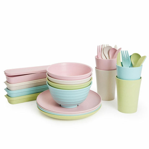 28 Piece Wheat Straw Dinnerware Set for 4