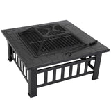 Outdoor 32" Metal Firepit Backyard Patio Garden Square Stove Fire Pit With Cover