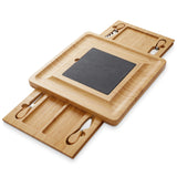 Bamboo Charcuterie Cheese Board With Slate Center & Stainless Steel Knives