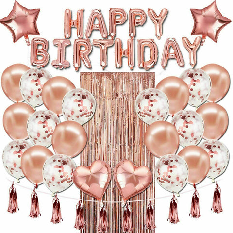 48Pc Happy Birthday Balloons Banner Rose Gold Foil Decorations Party Supplies