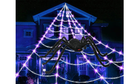 Halloween Giant Spider Web & Solar 100 LED String Light Outdoor Garden Party Decor