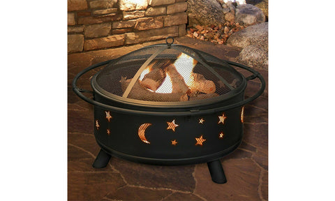 30in Round Star Moon Fire Pit with Cover Poker and Screen